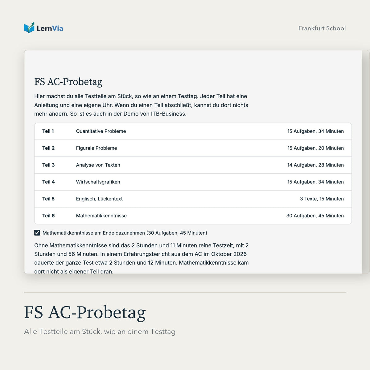 FS AC-Probetag: alle Testteile am Stück mit Zeiten