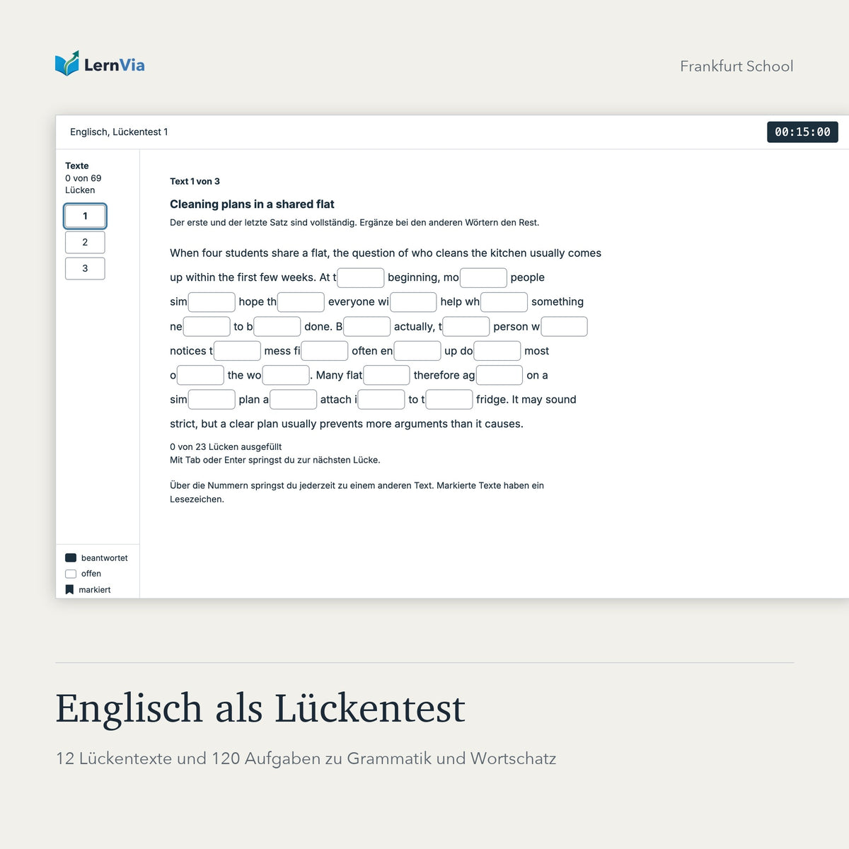 FS Lernplattform: Englisch-Lückentest