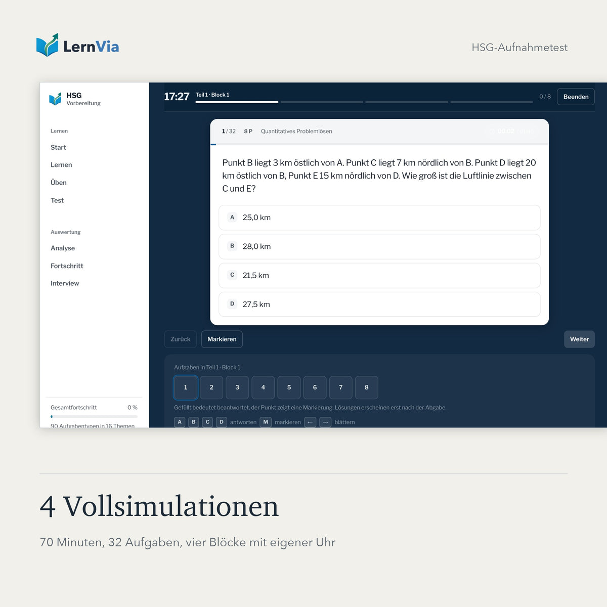 Vollsimulation des HSG-Aufnahmetests mit Blockuhr