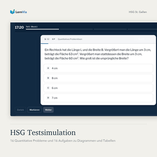 Produktbild HSG Testsimulation von LernVia mit Beispielaufgabe zum quantitativen Problemlösen